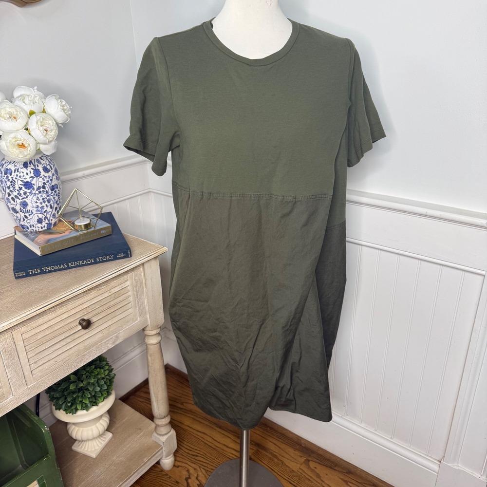 COS Olive Green Mixed Media T-Shirt Dress with Pockets Size Medium